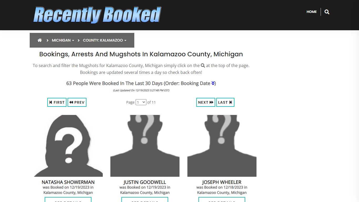 Bookings, Arrests and Mugshots in Kalamazoo County, Michigan